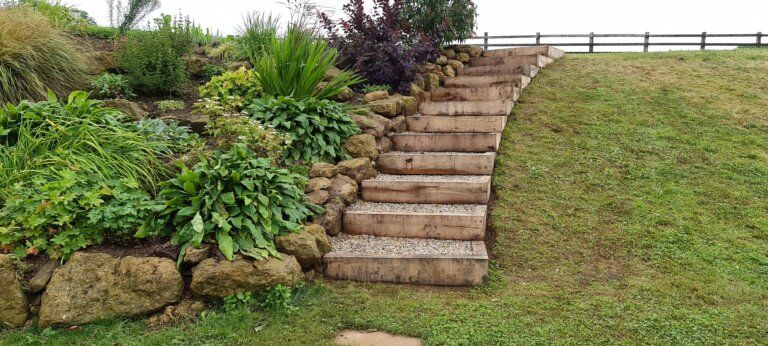 Wooden garden steps Nailsworth