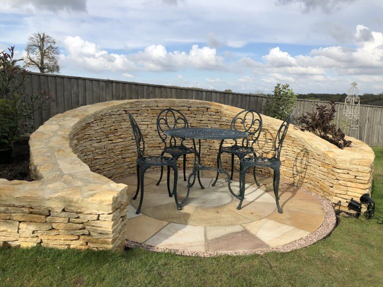 stone wall seating area